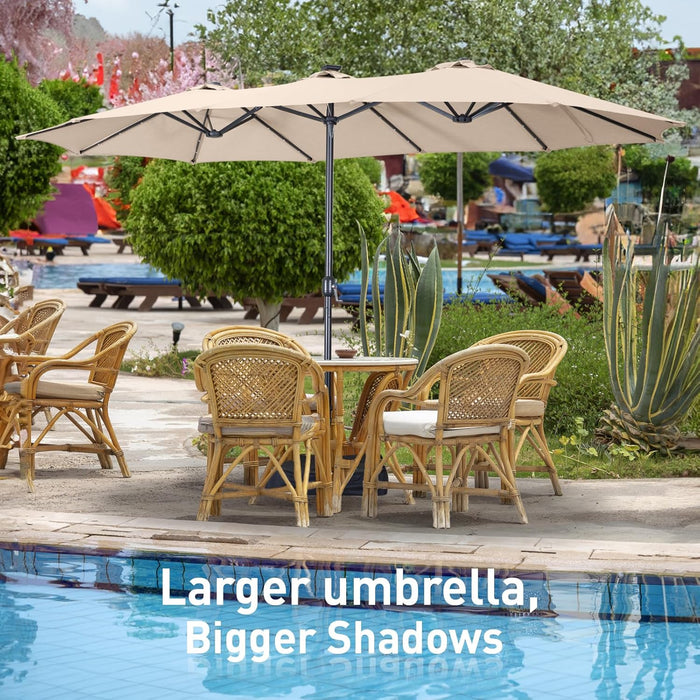 15Ft Patio Umbrella with Base Included, Double Sided Outdoor Large Rectangular Patio Umbrella with Crank Handle, for Lawn Garden, Khaki