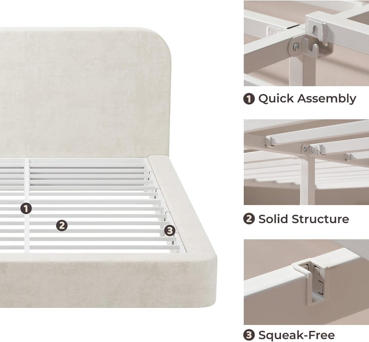 Airframe Queen Upholstered Bed Frame with Rounded-Corner Headboard