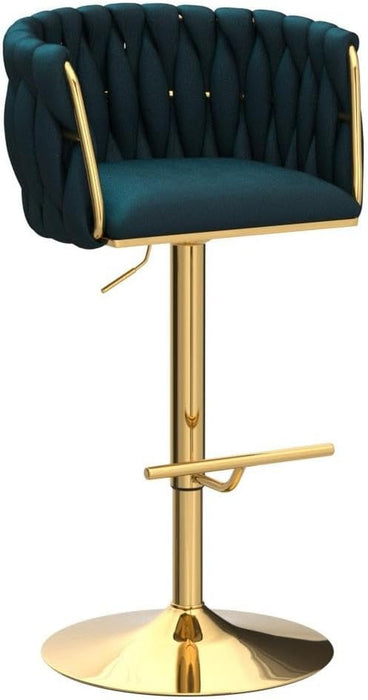 Modern Swivel Bar Stools Set of 2, Velvet Adjustable Height Barstool with Barrel Back Kitchen Island Counter Bar Chair with Golden Base, Teal Green