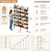 6-Tier LED Ladder Shelf, Wall Mounted Pipe Bookshelf, Walnut Brown 60 Inch