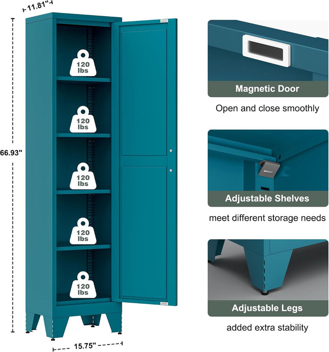 67Inch Peacock Blue Freestanding PowderCoated Steel Cabinet