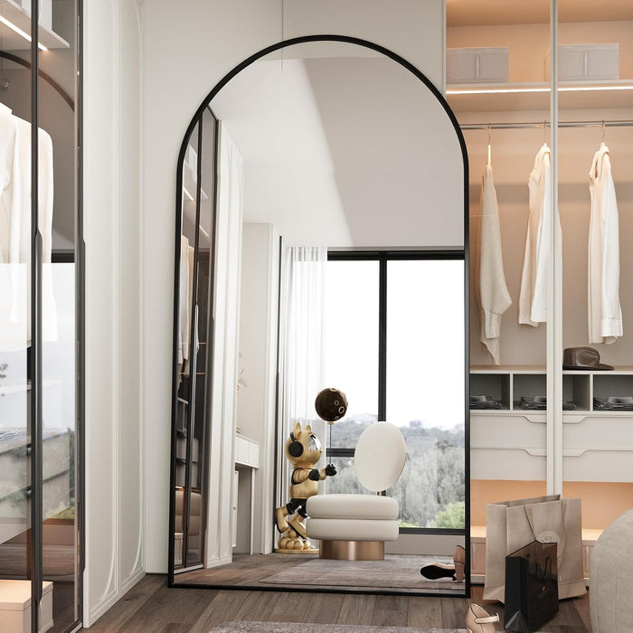 76.4"X37" Arch Full Length Mirror, Large Floor Full Body Tempered Mirror with Aluminum Alloy Frame for Living Room, Bedroom, Gym, Stand or Leaning Wall-Mounted, Black