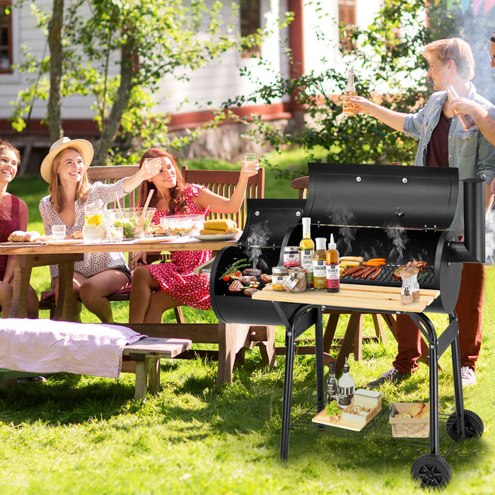 BBQ Charcoal Grill, 45.28-Inch Length Portable Barbecue Grill, Offset Smoker Barbecue Oven with Wheels & Thermometer for Outdoor Picnic Camping Patio Backyard