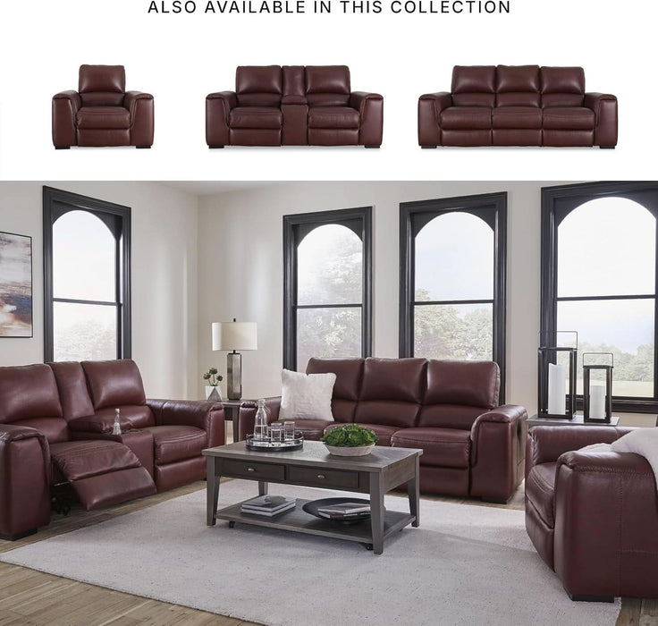 Alessandro Contemporary Leather Power Reclining Sofa with Adjustable Headrest, Red
