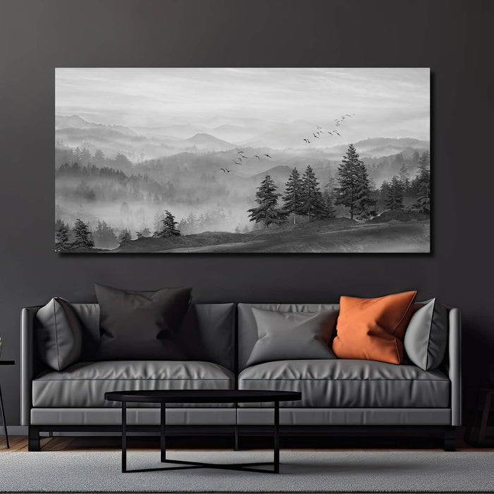 Grey Pictures Wall Decor Forest Artwork Mountain Canvas Painting Landscape Wall Art Prints for Living Room Bedroom Home Hanging Decor 24X48 Inch