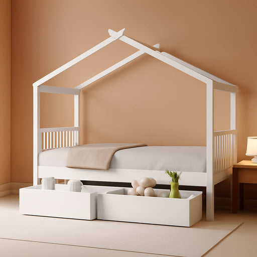 Twin Size White House Bed With PremiumStorageDrawers