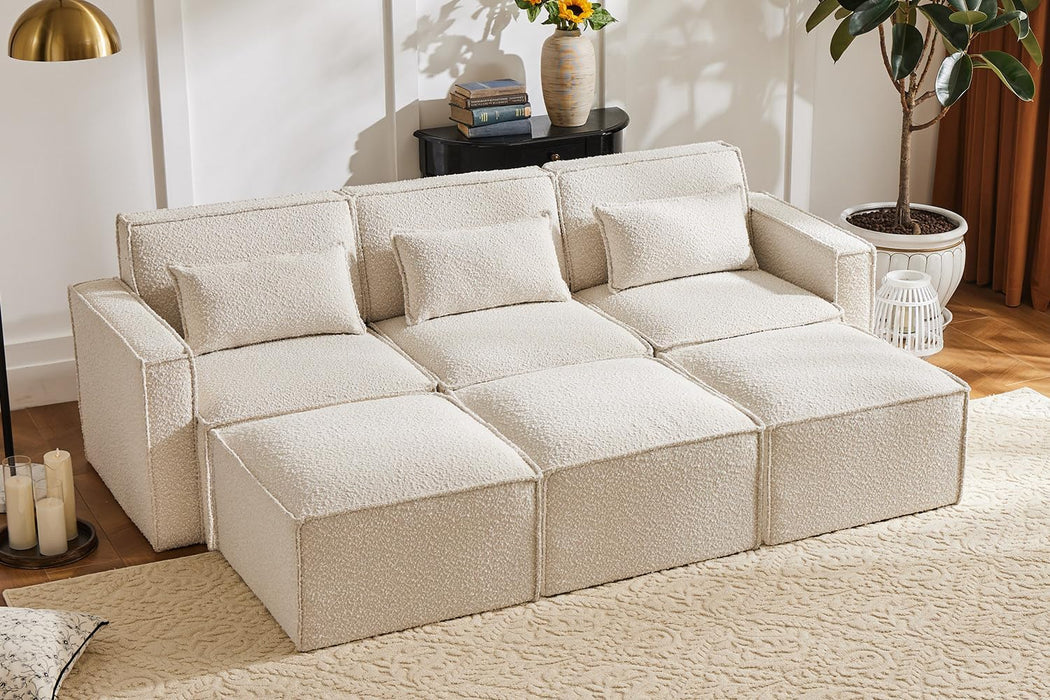 Sleeper Modular Sectional Sofa with Reversible Chaise,Modern Sectional Sleeper Sofa,6 Seater Sofa Bed Couch,Oversized Sectional Couch for Living Room,Apartment,Boucle Fabric,White