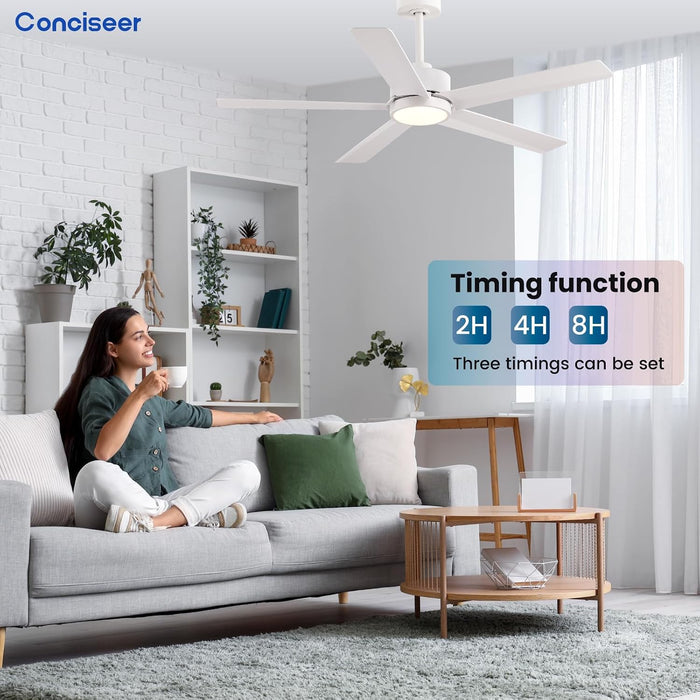 Modern 52 Inch Ceiling Fan Remote White LED
