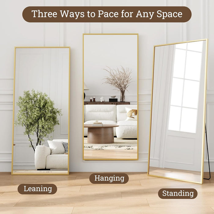 Full Length Mirror with Stand, 65"X24" Gold Full Body Mirror