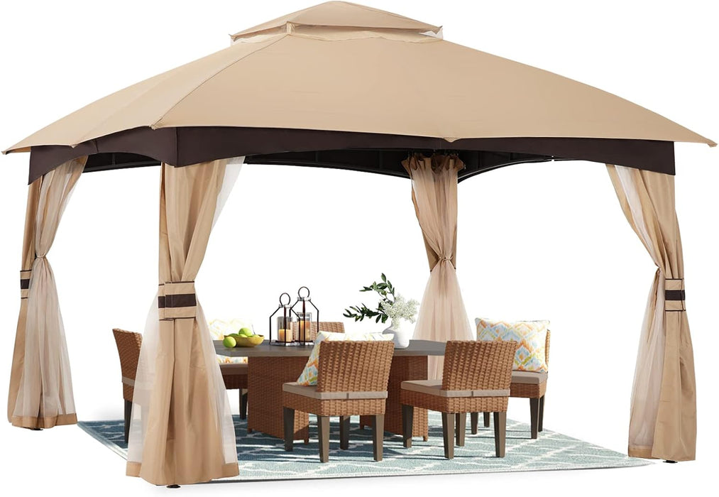 10X10 Outdoor Gazebo - Patio Gazebo with Mosquito Netting, Outdoor Canopies for Shade and Rain for Lawn, Garden, Backyard & Deck (Beige)