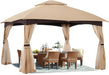 10X10 Outdoor Gazebo - Patio Gazebo with Mosquito Netting, Outdoor Canopies for Shade and Rain for Lawn, Garden, Backyard & Deck (Beige)