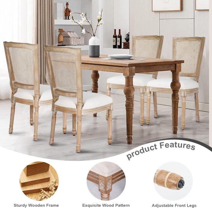 Dining Chairs Set of 2 Beige Rattan Square Back with Solid Wood Legs and Frame for French Country Kitchen Dining Room