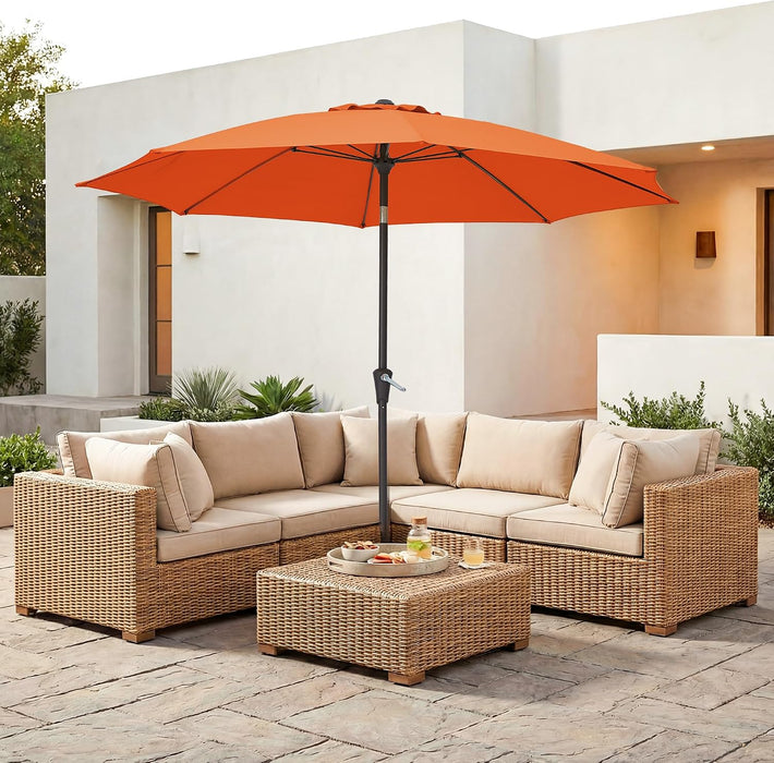 9FT Outdoor Patio Umbrella,Market Table Umbrella with 8 Fiberglass Ribs, Pool Umbrella with Tilt and Crank, UV Protection Lightweight & Wind-Resistant for Lawn, Garden, Deck and Backyard, Orange