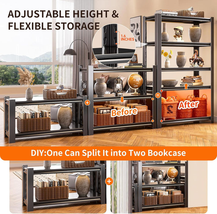 5-Tier Metal Bookshelf,Heavy Duty Bookcase with Adjustable Shelves for Office,Library,Living Room,Black