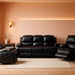 3PC Bonded Leather Reclining Sofa Chair Set Living Room Set Sofa Loveseat Glider Chair 8018 Multiple Colors (Black)