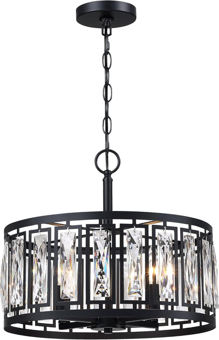 Matte Black Crystal Chandelier Featuring Four Lights