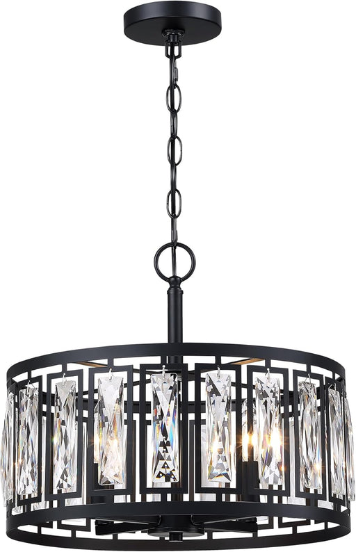 Matte Black Crystal Chandelier Featuring Four Lights