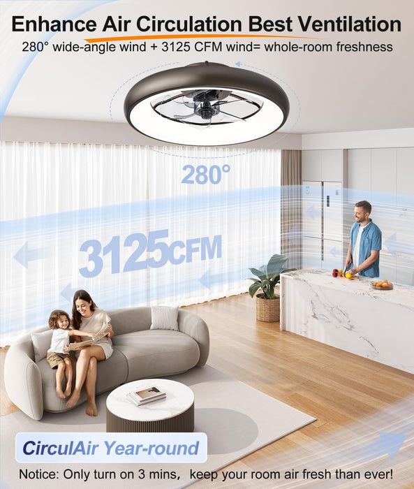 【Upgraded】 Ultra Low Profile Ceiling Fans with Lights and Remote Ultra Quiet 25 Db, 21" Modern Flush Mount Ceiling Fan LED Ceiling Fan