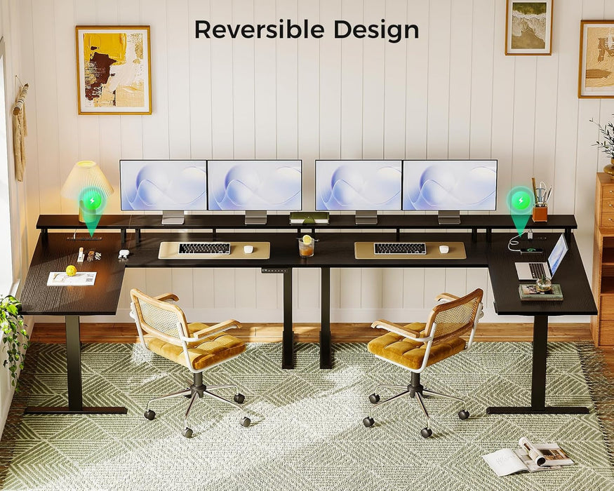 Electric L Shaped Standing Desk with Monitor Stand, 59 Inch Height Adjustable Corner Desk with Power Outlets, Large Sit Stand Table, Reversible Computer Desk for Home, Office, Black