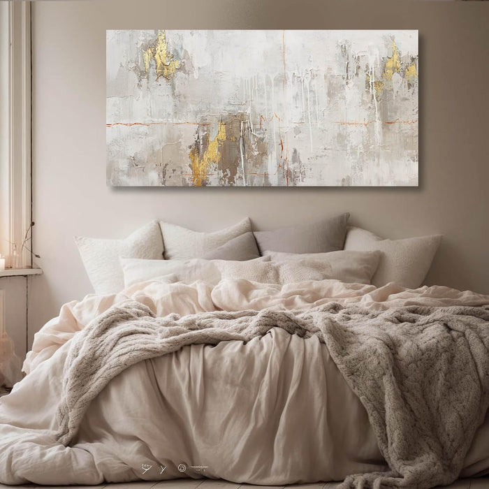 White Abstract Artwork Home Decor Textured Wall Art for Office Master Bedroom Wall Decor Gold Painting for Walls 24X48 Inch Living Room Picture