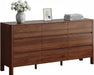 Walnut Dresser for Bedroom, 63" Mid-Century 9 Drawer Dresser with Wide Drawers and Wood Legs, Curved Edge Design, Modern Large Dressers & Chests of Drawers for Bedroom, Hallway.
