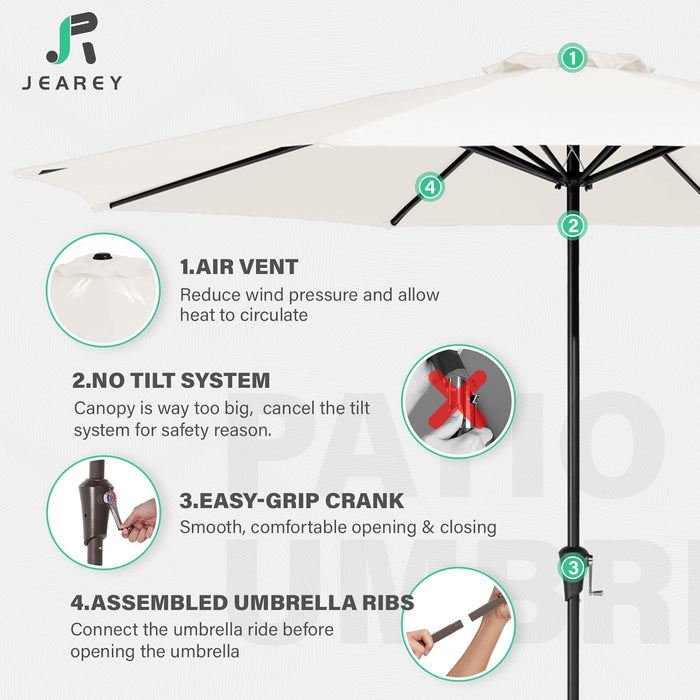 11' Patio Umbrellas Outdoor Table Market Umbrella W/Crank, 8 Sturdy Ribs, UV Protection Windproof for Garden, Deck, Backyard, Pool(Cream White)