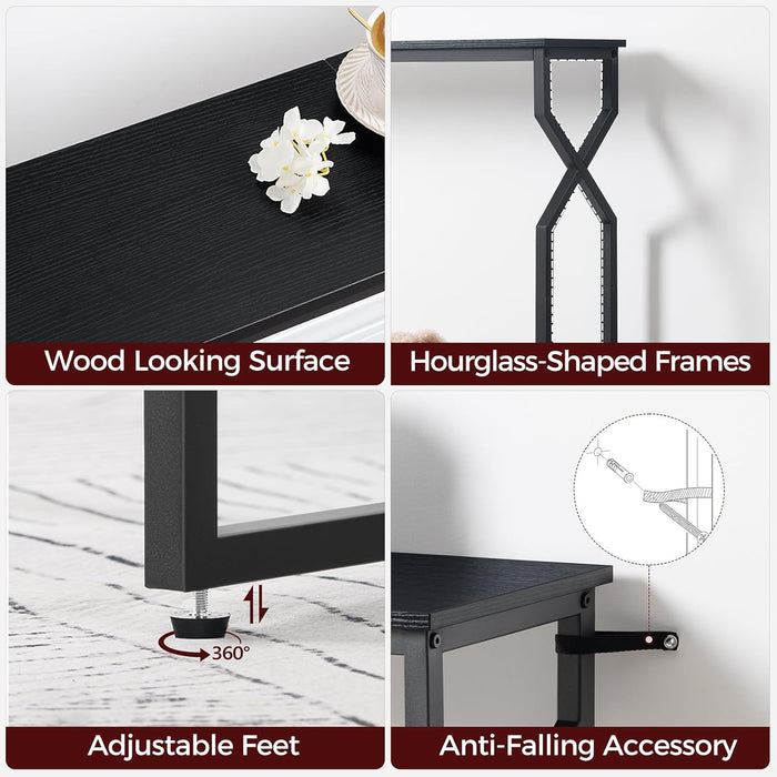 44.9" Sofa Table, 9.4" Narrow Console Table with Charging Station, Couch Table behind Sofa with Outlet, Entryway Table with Display Shelf, Living Room, Black CTHB113E01