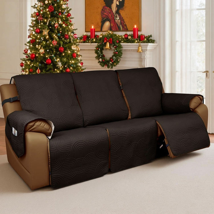 Waterproof Recliner Sofa Cover,Non Slip Couch Cover for Reclining Sofa Washable Furniture Protector with Elastic Straps Pocket for Kids, Pets (Chocolate, 3 Seater)