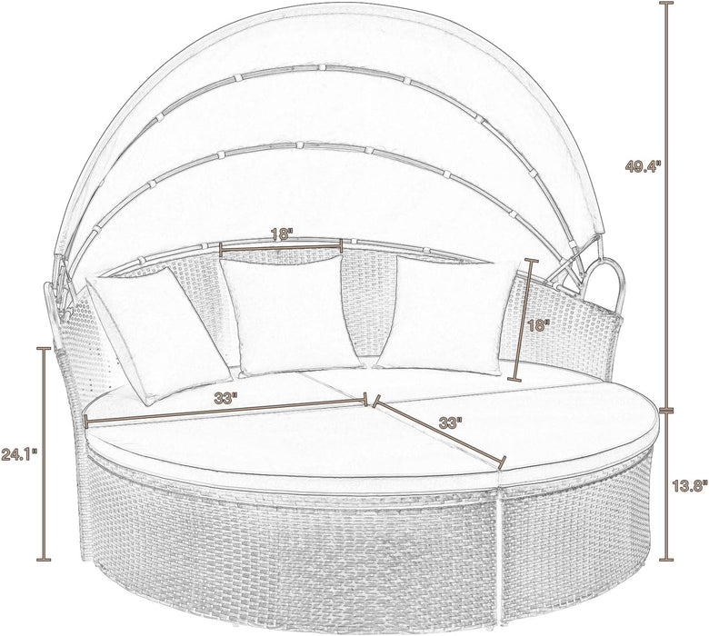 Patio Furniture Outdoor round Daybed with Retractable Canopy Wicker Rattan Separated Seating Sectional Sofa for Patio Lawn Garden Backyard Porch