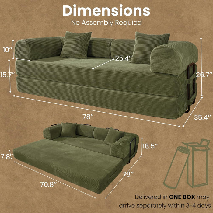 SeventyNineIn Convertible Sleeper Sofa Light Green