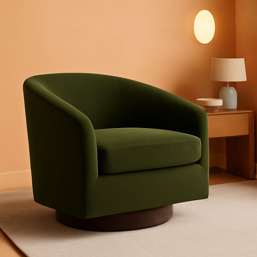 Swivel Accent Chair, FSC Certified Upholstered Velvet Barrel Chair for Living Room, Fully Assembled, Forest Green