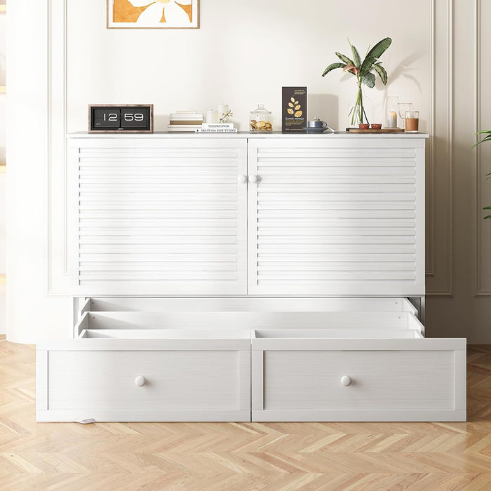 White Queen Murphy Bed With SpaceSaving USBChargingPorts
