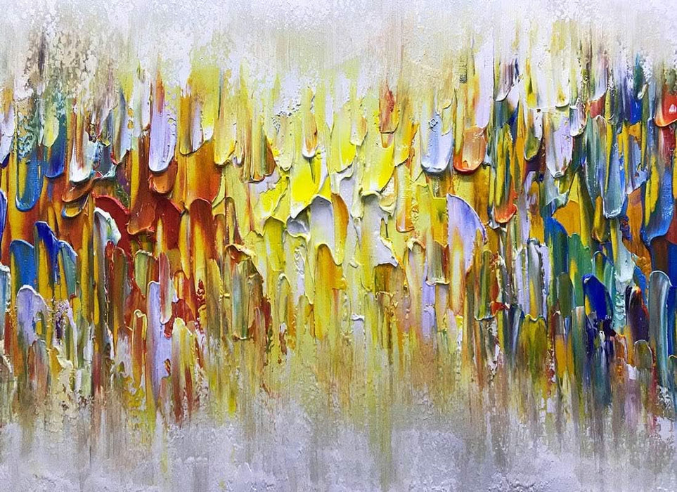 Art,24X60Inch Large Size Knife Painted Texture Art Yellow White Abstract Canvas Wall Art Colorful Modern Oil Paintings Framed Ready to Hang