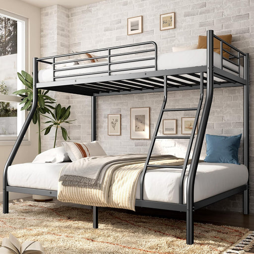 Sogesleep Bunk Beds Twin over Full Size, More Sturdy Heavy Duty Metal Bunk Bed with Angled Ladder for Teens and Adults, Used for Spaces-Saving, Apartment or Dorm, Noise Free & Easy Assembly, Black