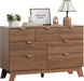 7 Drawer Fluted Dresser for Bedroom, Mid Century Modern Wooden Dresser with 7 Drawers, Dressers & Chests of Drawers with Metal Handle, TV Stand & Storage Organizer for Entryway, Hallway, Walnut