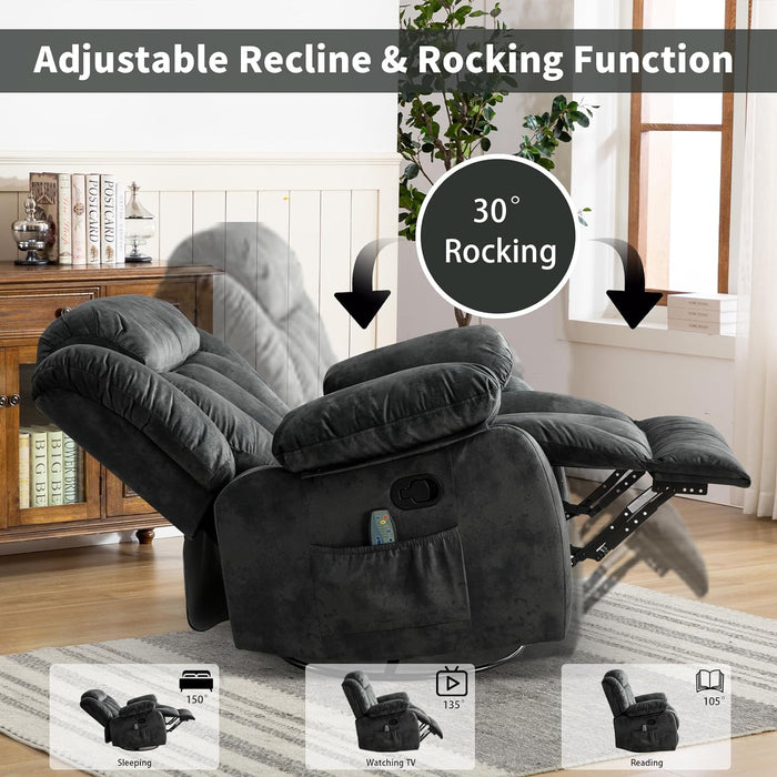 Heated Rocker Recliner with Massage, 360° Swivel