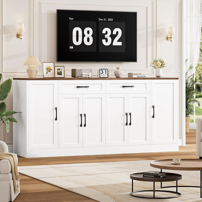 71” Large Buffet Cabinet with Storage, Sideboard Buffet Cabinet with Adjustable Shelves and 6 Soft-Close Doors, Wood Coffee Bar Console Table for Kitchen, Dining Room, White | 6 Soft-Close Doors, Sideboard Wood Coffee Bar Console Table for Kitchen, Dining Room (White)