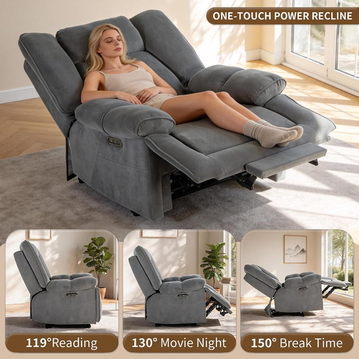 450Lbs Linen Oversized Power Recliner with Electric Headrest