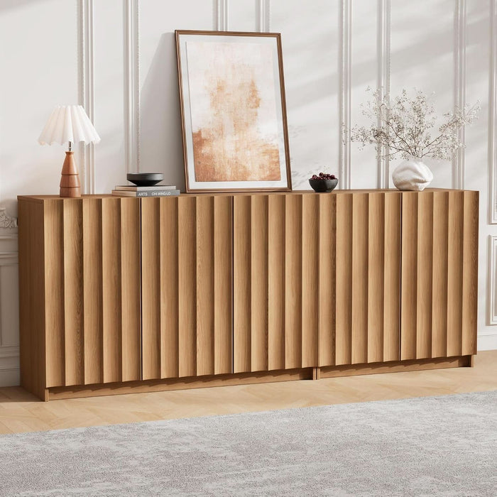Fluted Sideboard Buffet Cabinet with Storage, 78.7" Wide Mid Century Modern Accent Cabinet with Adjustable Shelves, Wood Modular Credenza Storage Cabinet for Living Room, Entryway