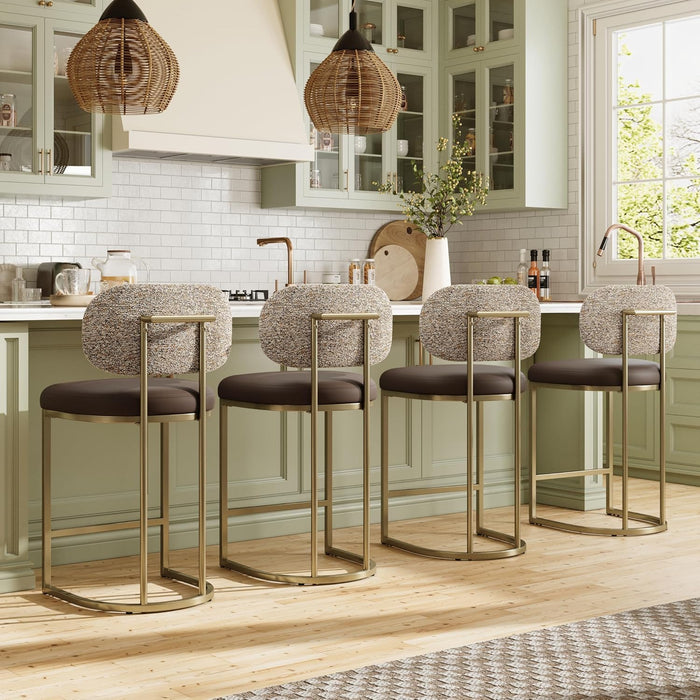Counter Height Bar Stools Set of 3, Kitchen Barstools with Back | 24 Inch Modern Bar Stool, Metal Gold Barstool for Kitchen Island, Faux Leather Countertop Stools, Taupe