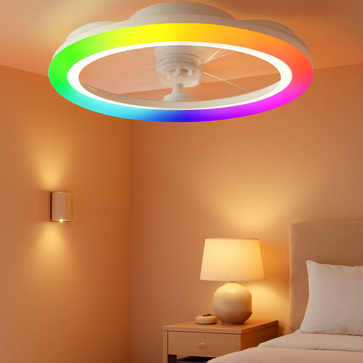 RGB Low Profile Ceiling Fans with Lights and Remote, 20 Inch Dimmable Modern Ceiling Fan(3000K-6000K), 6 Speed, Reversible, APP & Remote Control, Flush Mount Fan Light, White RGB Ceiling Fans