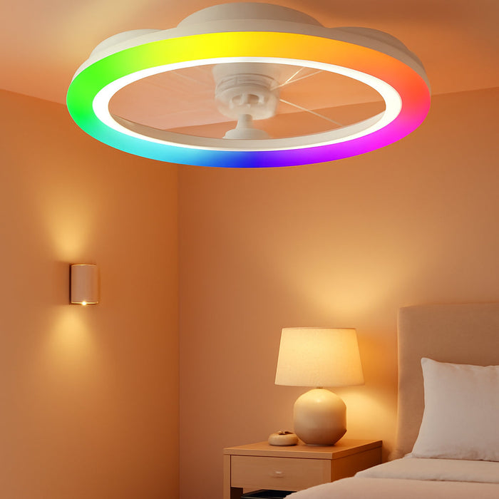 RGB Low Profile Ceiling Fans with Lights and Remote, 20 Inch Dimmable Modern Ceiling Fan(3000K-6000K), 6 Speed, Reversible, APP & Remote Control, Flush Mount Fan Light, White RGB Ceiling Fans