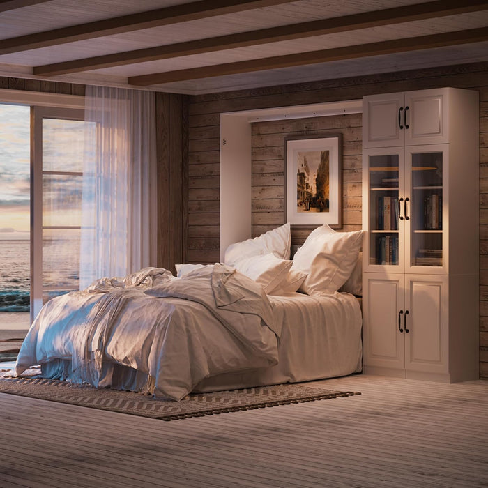 Queen Murphy Bed With IndustrialGlassCabinet White
