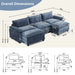 120" W Sectional Sofa U Shaped Couch with Double Chaise Chenille Sleeper Set with 3 Oversized Seats Gray-Blue