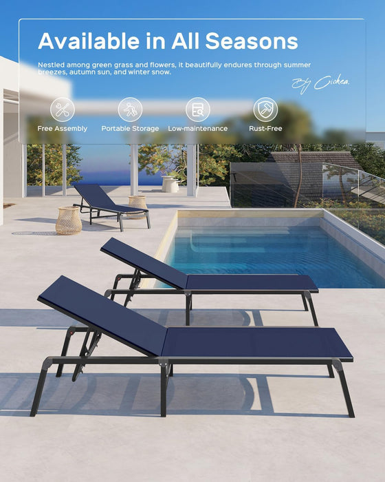 Aluminum Chaise Lounge Ourdoor - Foldable & Assemble Free Outdoor Lounge Chair with 5 Adjustable Backrest, Patio Lounge Chair for outside Poolside Beach Pool, Navy Blue