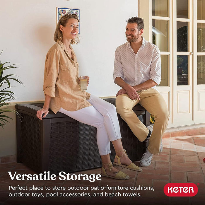 Outdoor Storage Deck Box, for Patio, Backyard & Garden, Borneo, 110 Gallon, Brown - Lockable, Organizing, and Waterproof Plastic Container Bench