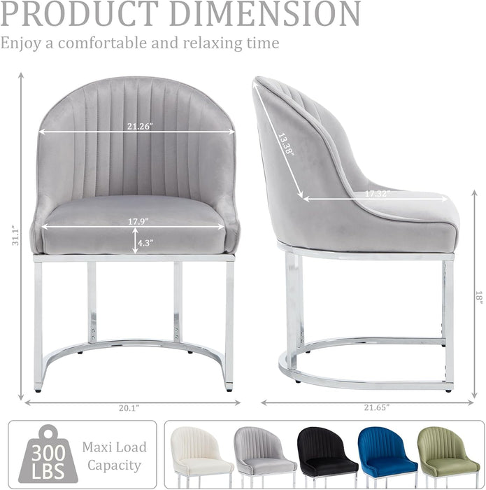 Velvet Dining Chair Set of 4, Modern Upholstered Kitchen Chair with Silver Metal Legs, Kitchen & Dining Room Chairs for Restaurant/Bedroom/Living Room (Grey, Set of 4)
