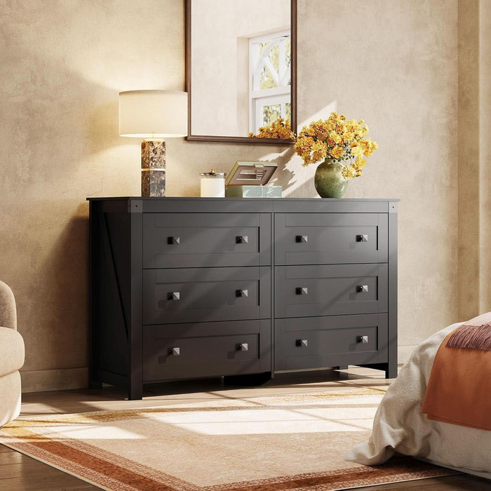 black farmhouse dresser Farmhouse Black 6 Drawer Dresser 53InchWide Storage