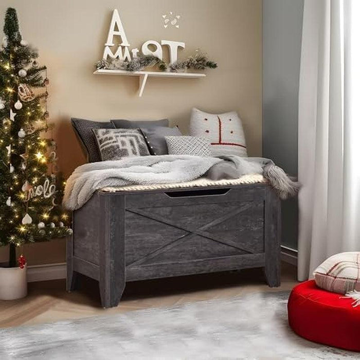 Thirty Inch Lift StorageChest Handwoven Cushion Gray