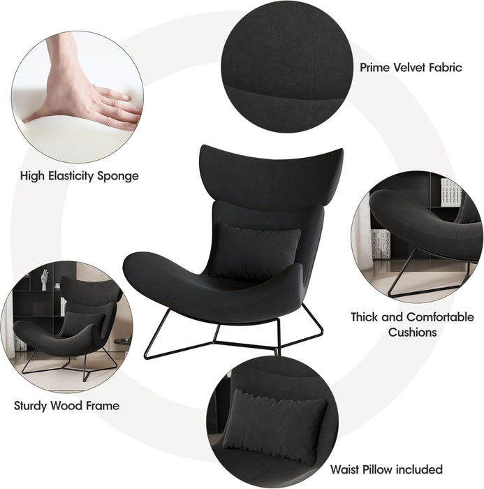 Wingback Accent Chair with Removable Back Cushion,Mid Century Modern Reading Arm Chair with Metal Legs,High Back Armchair Single Sofa for Living Room,Bedroom,Entryway,Reading Nook, Velvet Fabric Beige